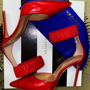 NEW AQUAZZURA LIBERTY RED LEATHER PUMPS